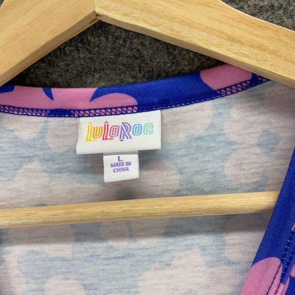 LulaRoe T-Shirt Women L Large Blue Floral Crew Neck Short Sleeve Casual Comfort - Picture 5 of 9